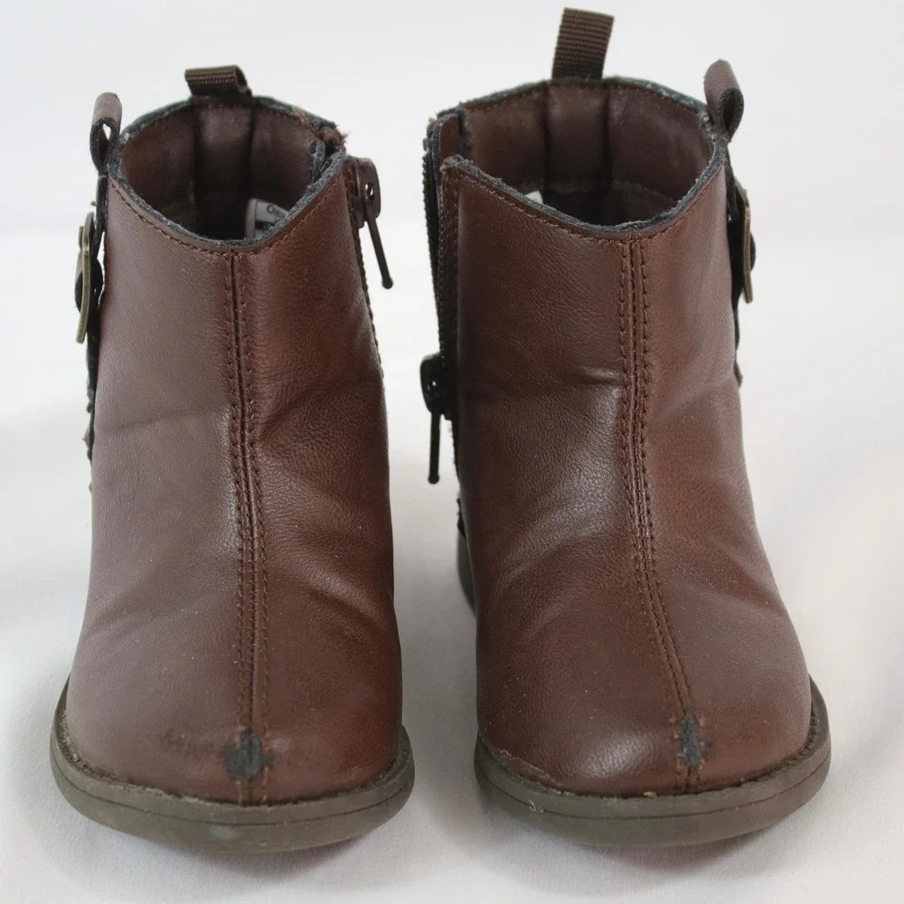 OshKosh Bgosh Shortcake Brown Buckle Zip Ankle Boots Girl's Size 5M‎